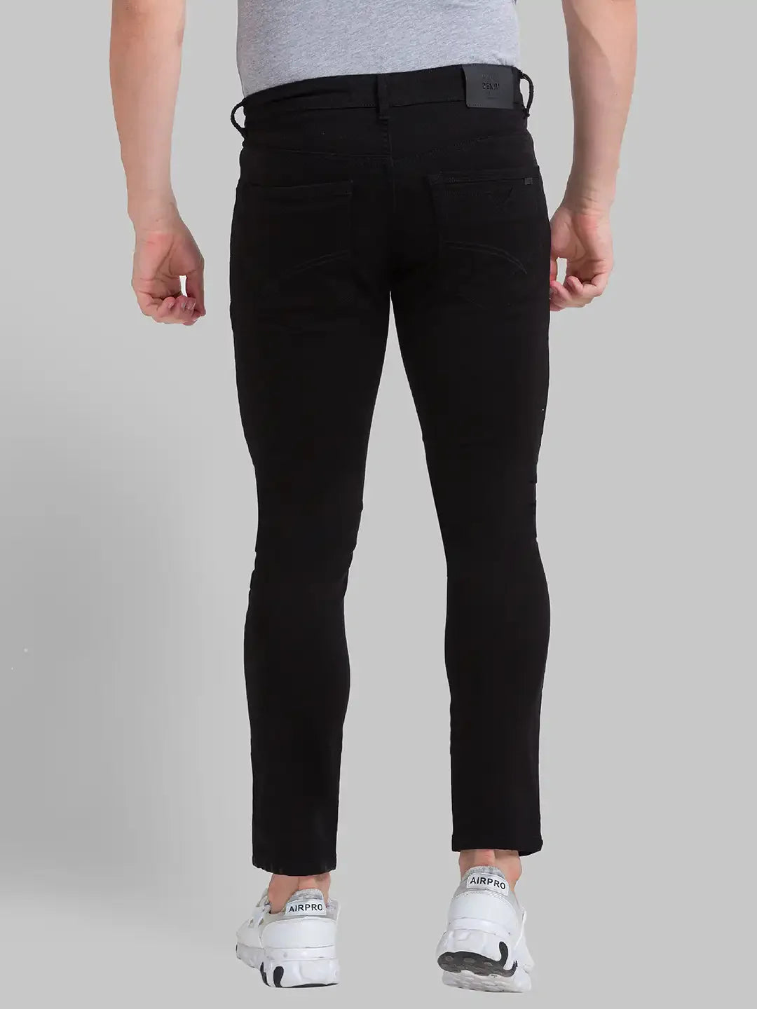 Men Black Skinny Cropped Fit Dobby Cotton Blend Jeans