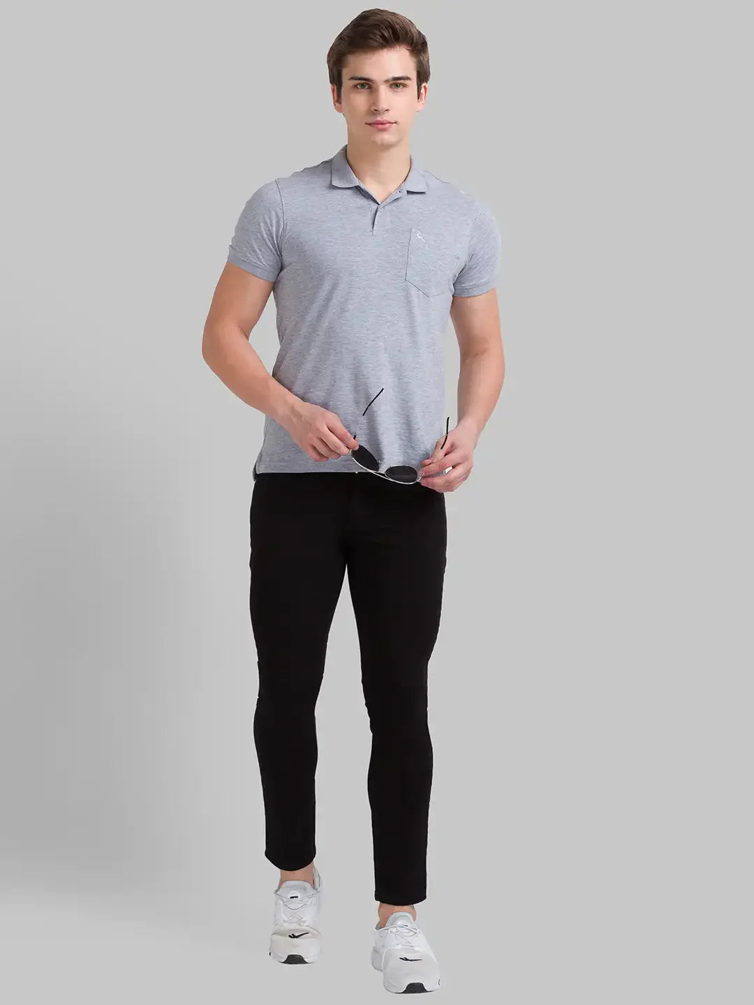 Men Black Skinny Cropped Fit Dobby Cotton Blend Jeans