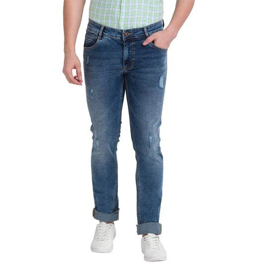 Men Blue Slim Tapered Fit Twill Cotton Blend Jeans