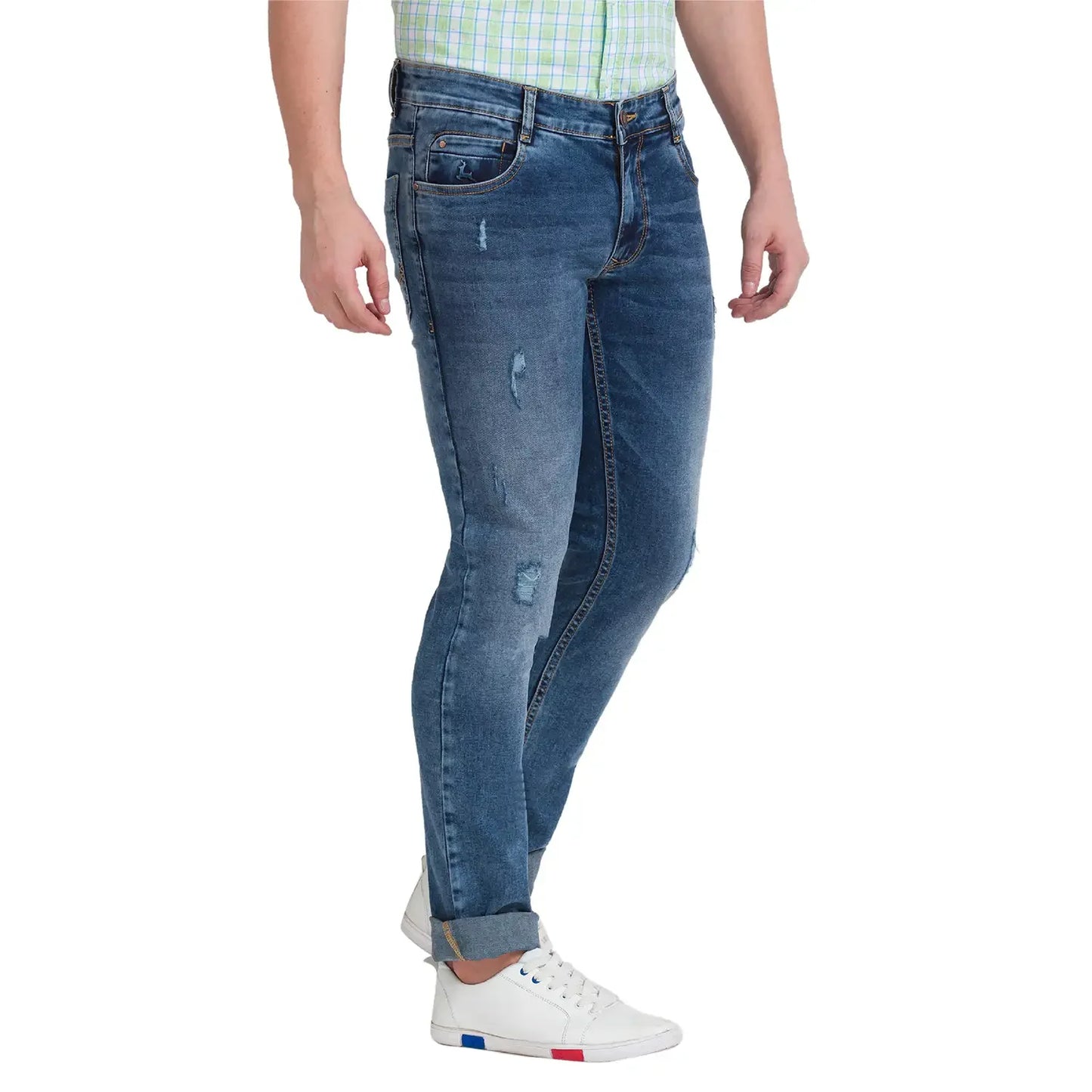 Men Blue Slim Tapered Fit Twill Cotton Blend Jeans