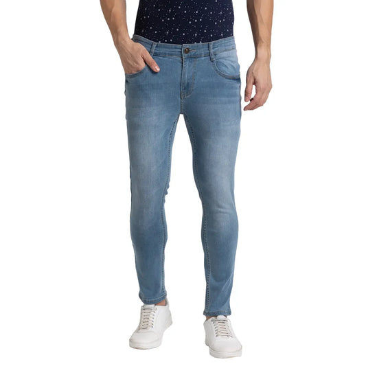 Men Blue Skinny Cropped Fit Twill Cotton Blend Jeans