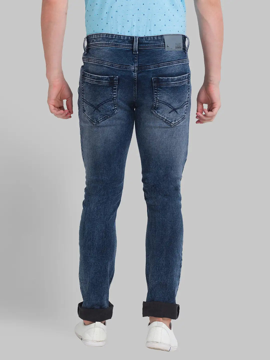 Men Blue Slim Tapered Fit Dobby Cotton Blend Jeans