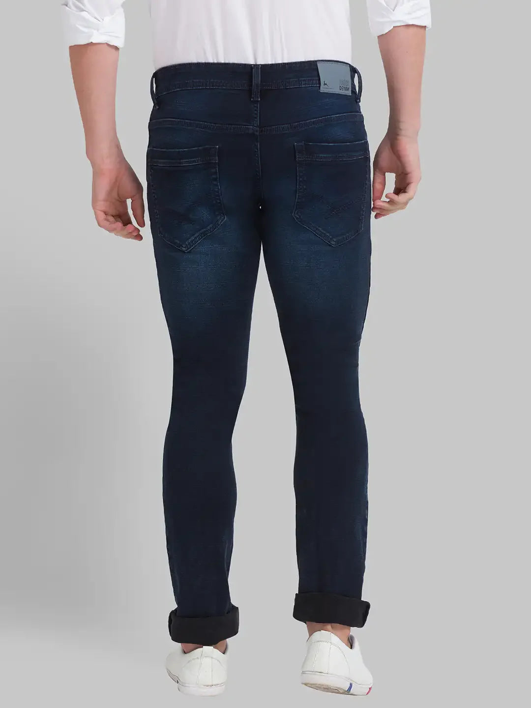 Men Blue Skinny Cropped Fit Dobby Cotton Blend Jeans