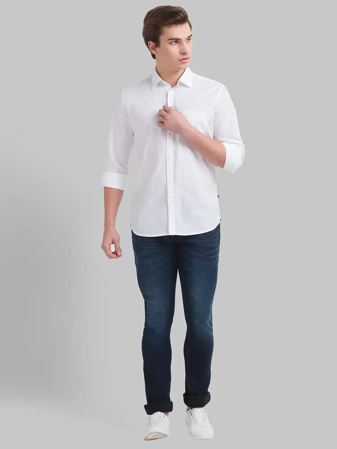 Men Blue Skinny Cropped Fit Dobby Cotton Blend Jeans