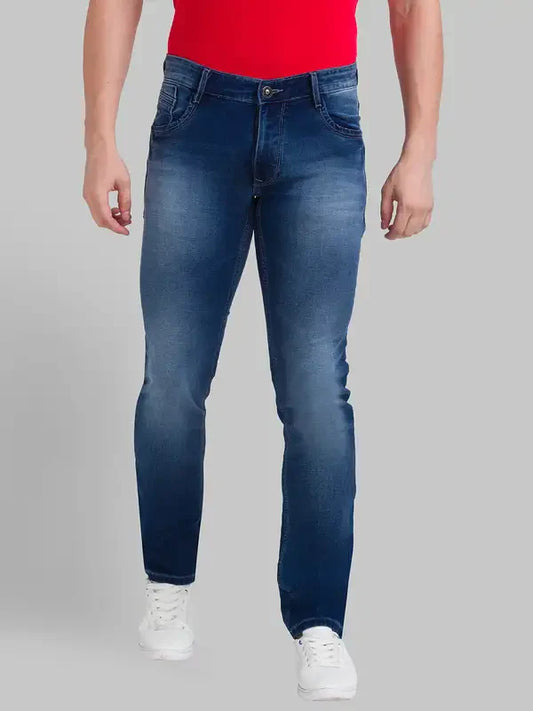 Men Blue Slim Tapered Fit Dobby Cotton Blend Jeans