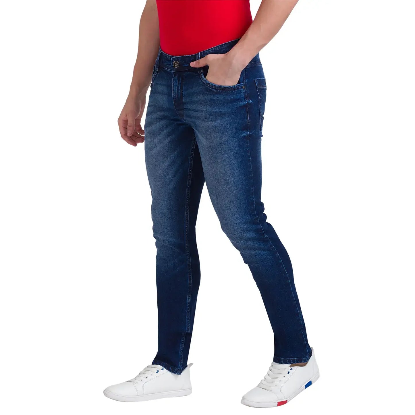 Men Blue Slim Tapered Fit Twill Cotton Blend Jeans
