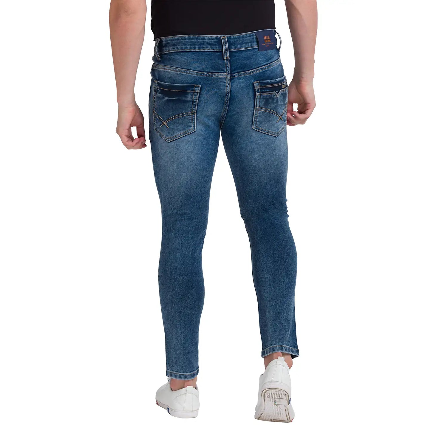 Men Blue Skinny Cropped Fit Dobby Cotton Blend Jeans