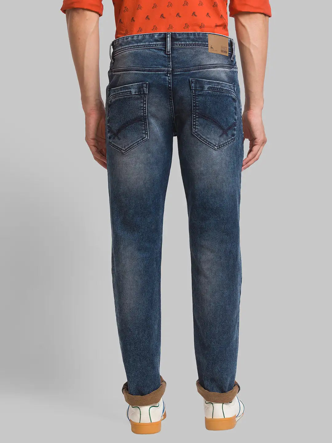 Parx Men Blue Jacquard Slim Tapered Fit Cotton Blend Jeans