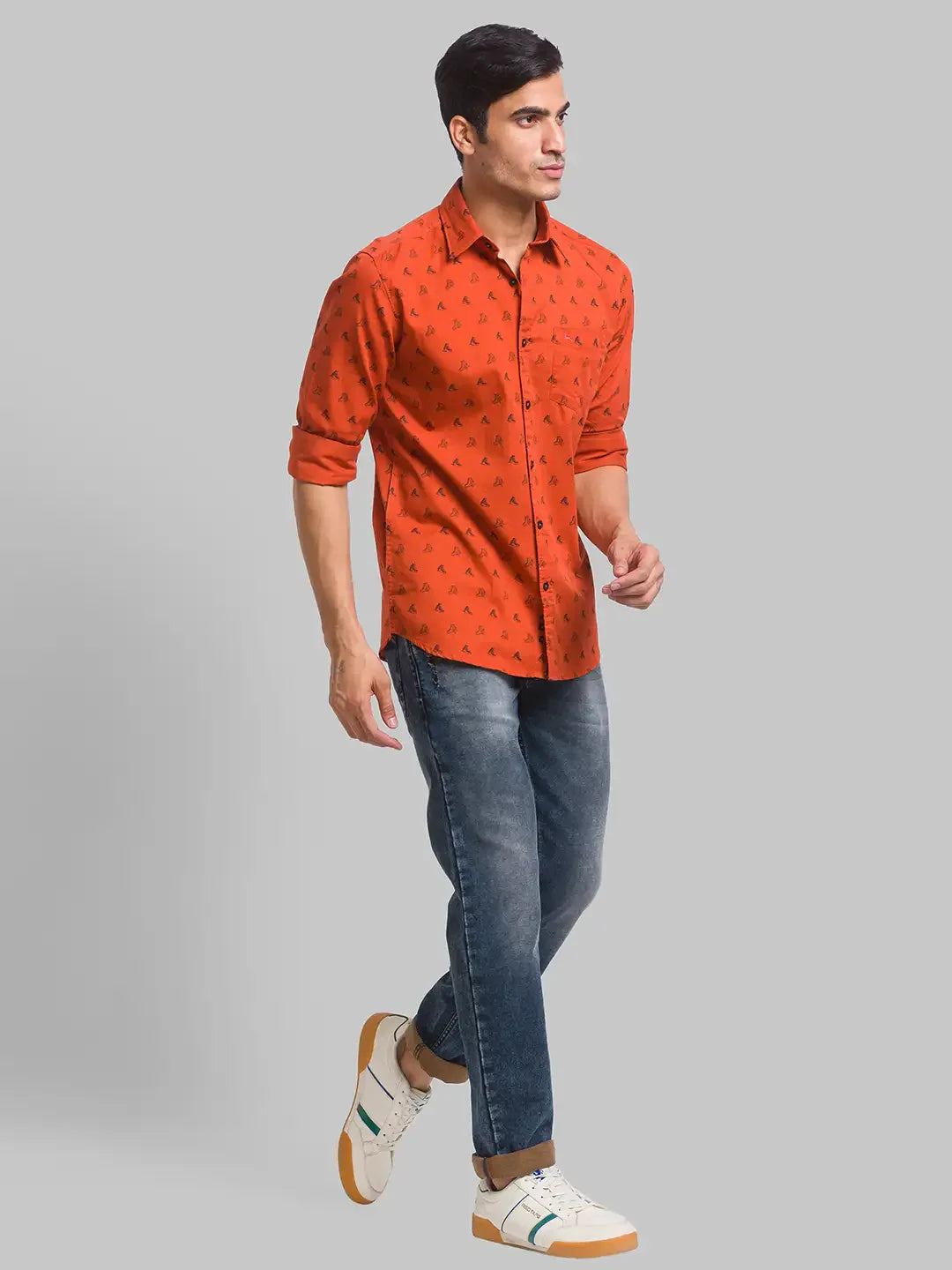 Parx Men Blue Jacquard Slim Tapered Fit Cotton Blend Jeans