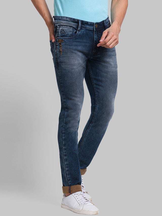 Parx Men Blue Woven Design Skinny Fit Jeans