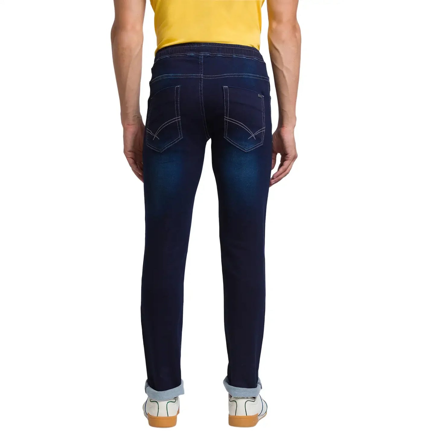 Men Blue Jogger Fit Jacquard Cotton Blend Jeans