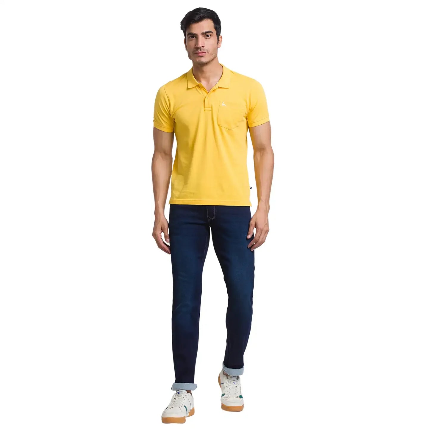 Men Blue Jogger Fit Jacquard Cotton Blend Jeans