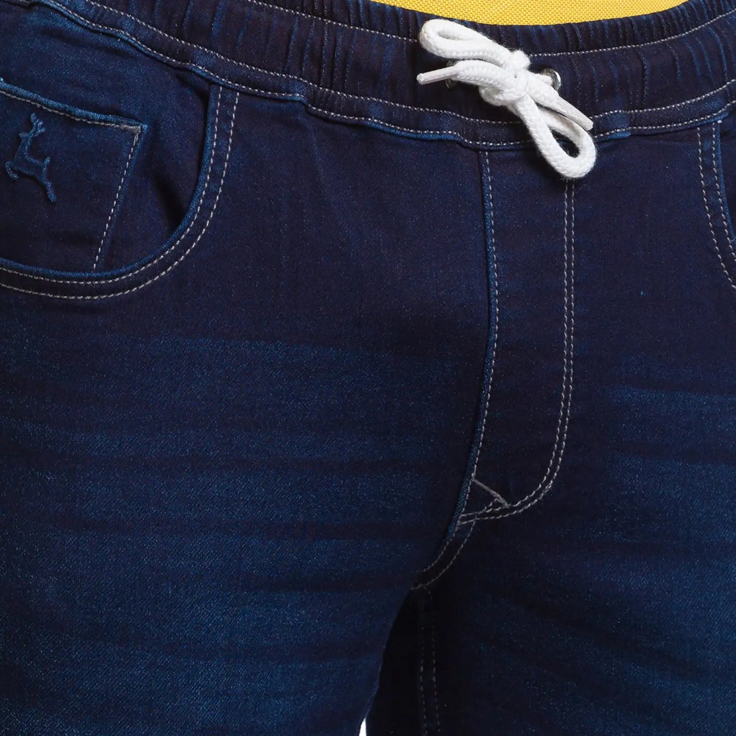Men Blue Jogger Fit Jacquard Cotton Blend Jeans
