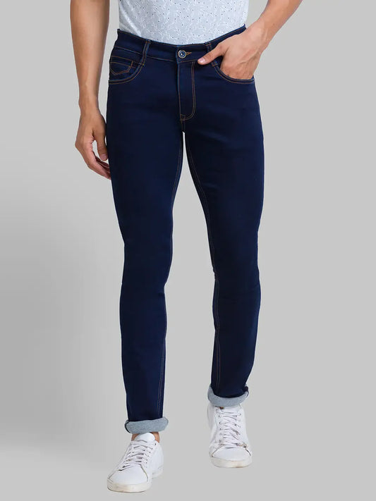 Men Blue Skinny Cropped Fit Jacquard Cotton Blend Jeans