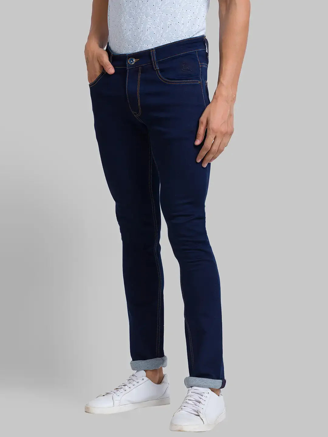 Men Blue Skinny Cropped Fit Jacquard Cotton Blend Jeans
