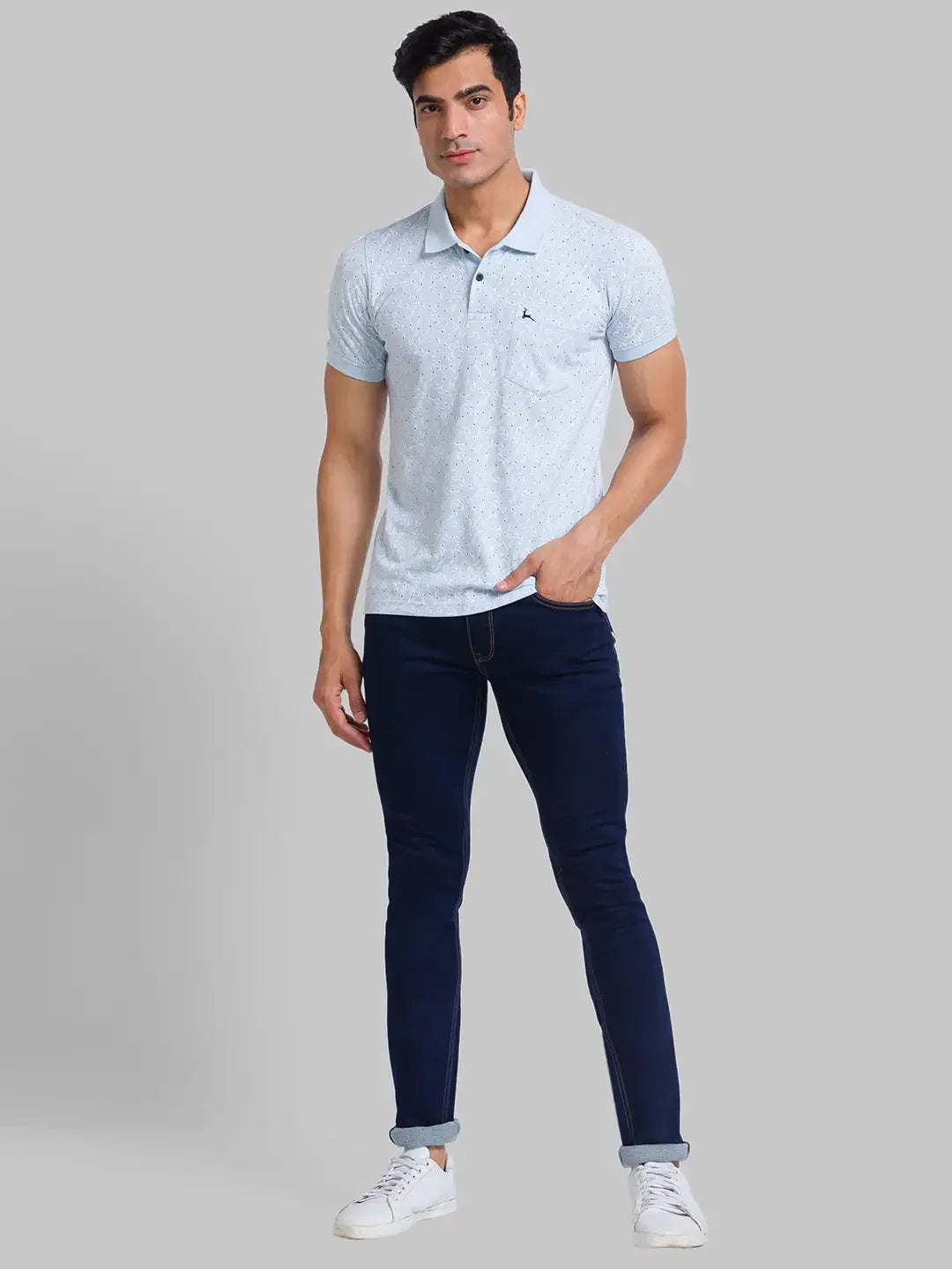 Men Blue Skinny Cropped Fit Jacquard Cotton Blend Jeans