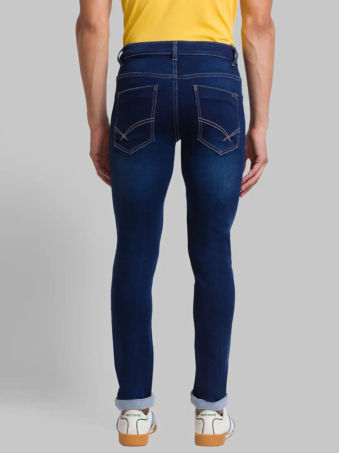 Men Blue Slim Tapered Fit Jacquard Cotton Blend Jeans