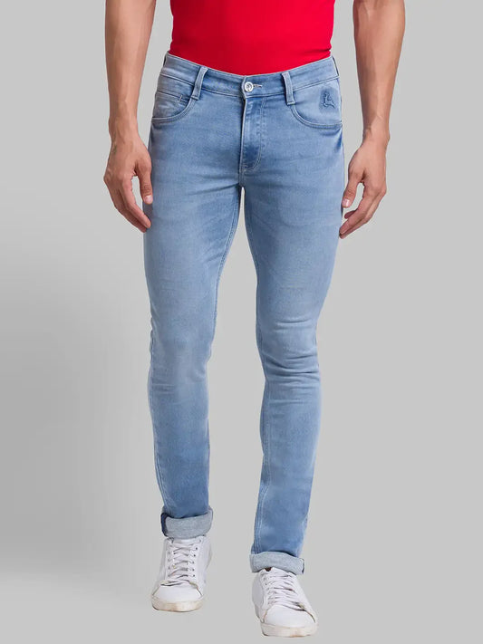 Men Blue Skinny Cropped Fit Jacquard Cotton Blend Jeans
