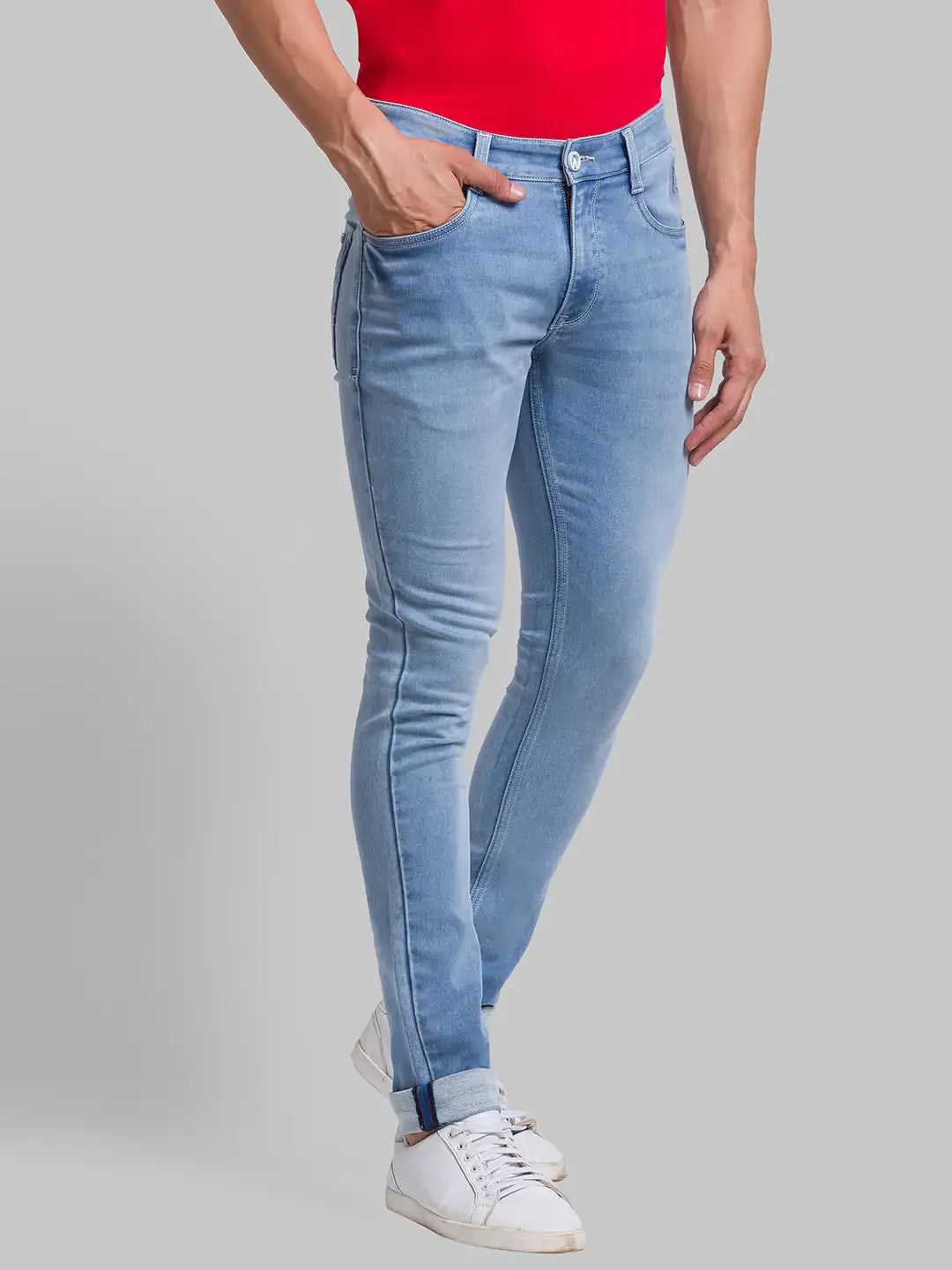 Men Blue Skinny Cropped Fit Jacquard Cotton Blend Jeans