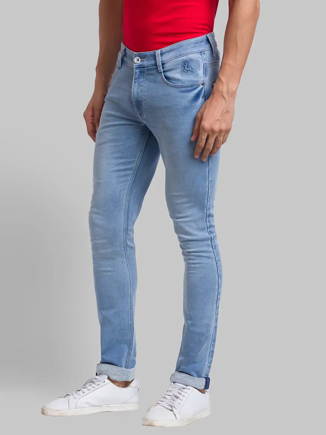 Men Blue Skinny Cropped Fit Jacquard Cotton Blend Jeans