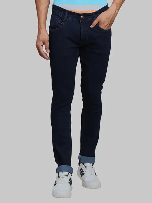 Men Blue Skinny Cropped Fit Plain Cotton Blend Jeans