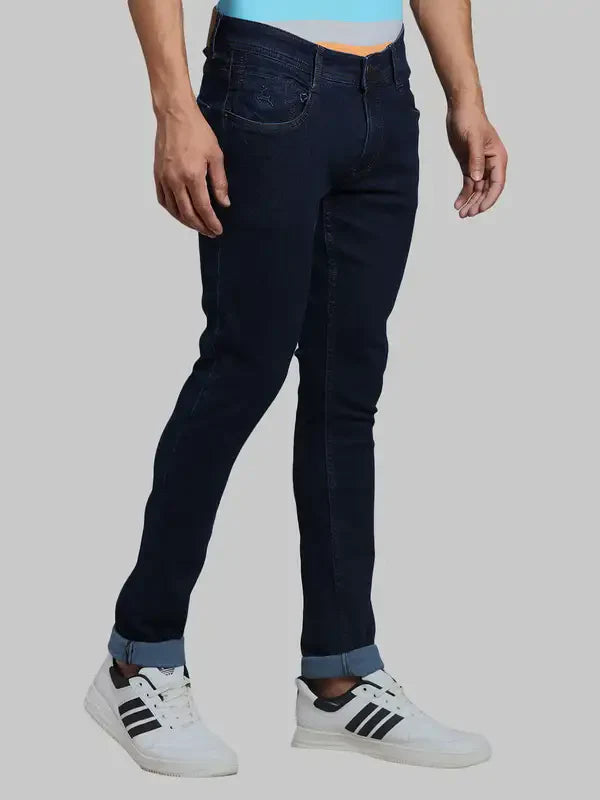 Men Blue Skinny Cropped Fit Plain Cotton Blend Jeans