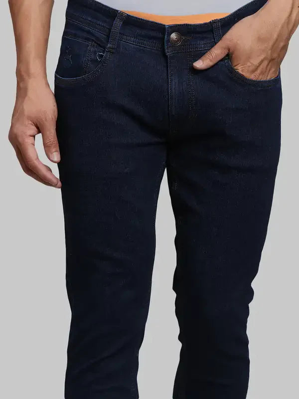 Men Blue Skinny Cropped Fit Plain Cotton Blend Jeans