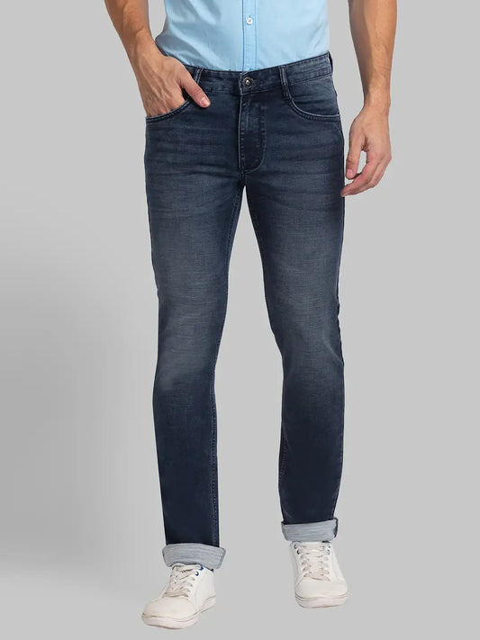 Men Blue Slim Tapered Fit Plain Cotton Blend Jeans