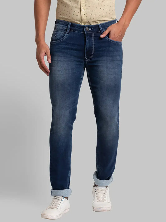Men Blue Slim Tapered Fit Plain Cotton Blend Jeans