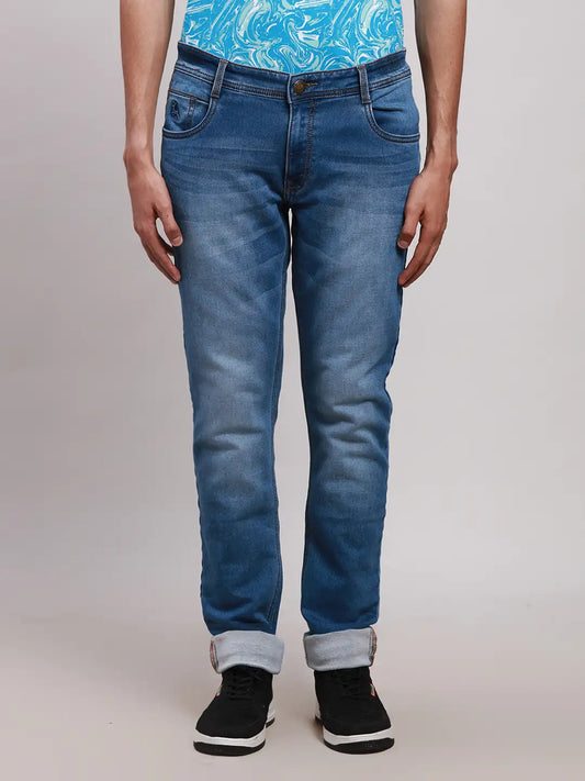 Men Blue Slim Tapered Fit Plain Cotton Blend Jeans