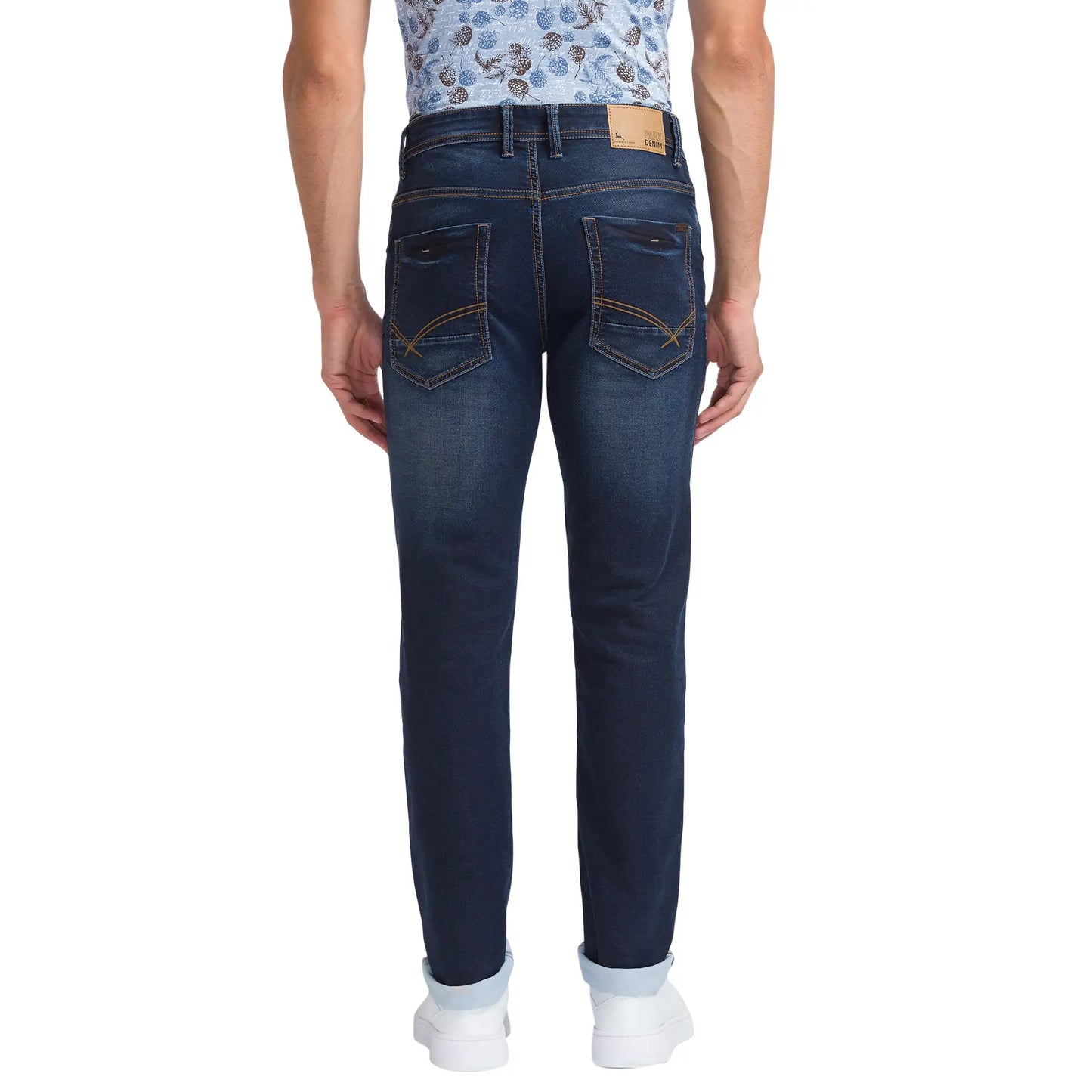 Men Blue Slim Tapered Fit Dobby Cotton Blend Jeans