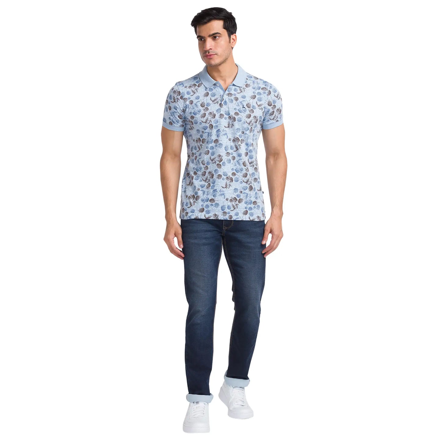Men Blue Slim Tapered Fit Dobby Cotton Blend Jeans