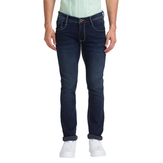 Men Blue Slim Tapered Fit Dobby Cotton Blend Jeans