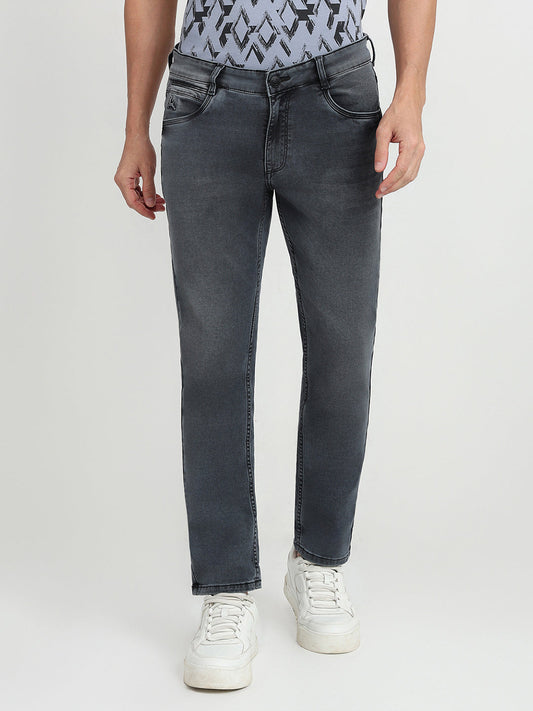 Parx Men Black Dobby Slim Tapered Fit Cotton Blend Jeans