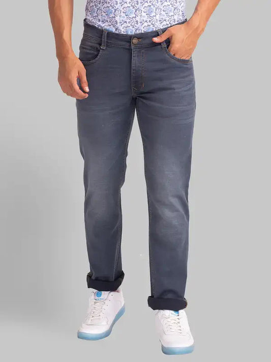 Men Grey Slim Fit Dobby Cotton Blend Jeans