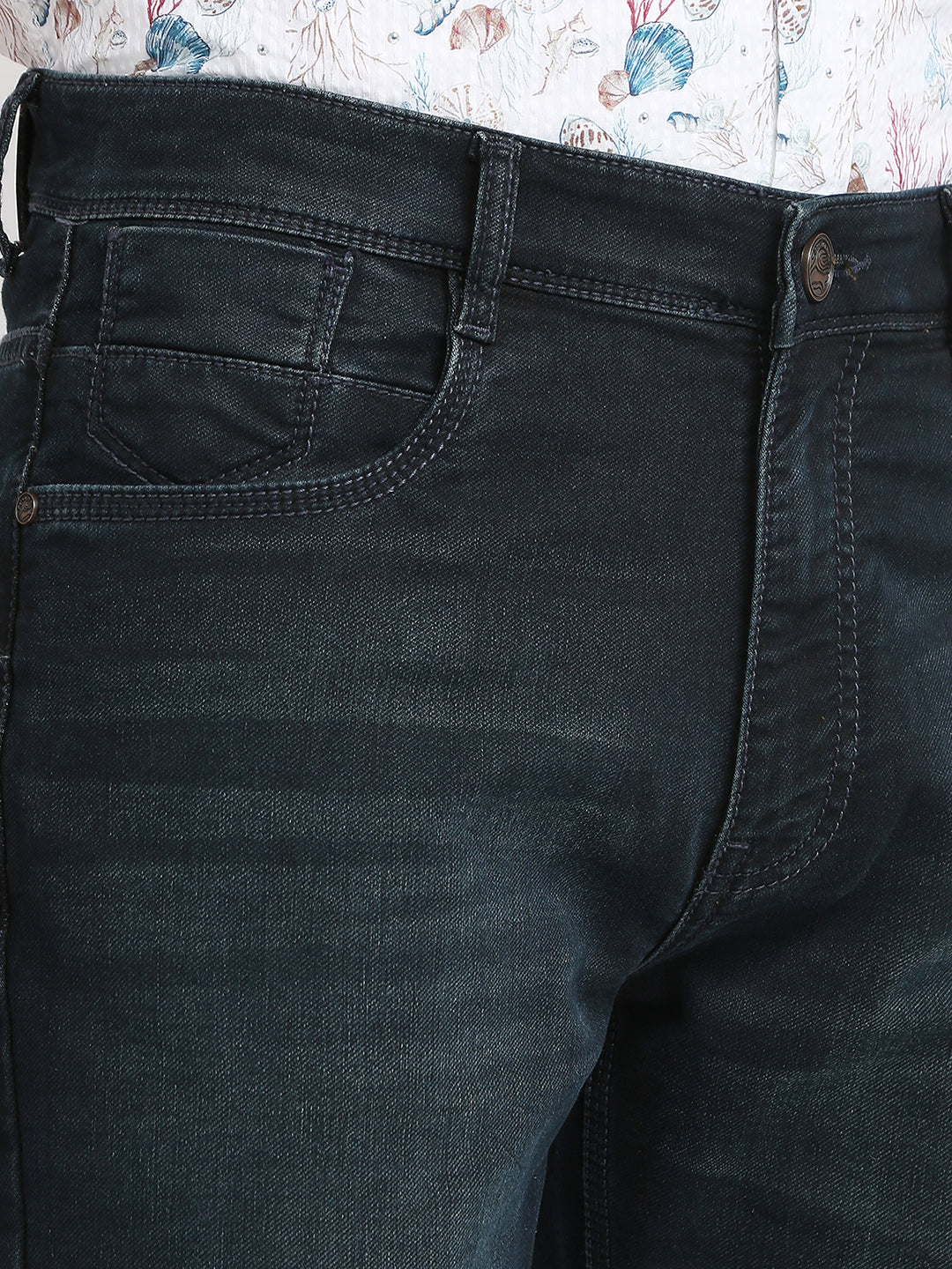 Parx Men Blue Knitted Mid Rise Straight Cotton Blend Jeans