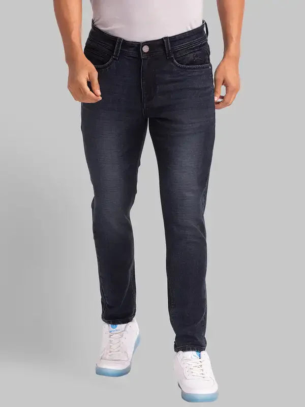Men Blue Skinny Cropped Fit Dobby Cotton Blend Jeans