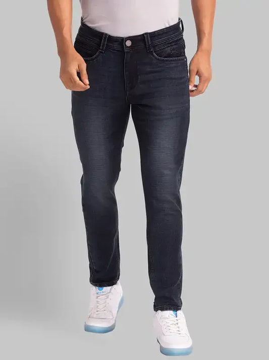 Men Blue Skinny Cropped Fit Dobby Cotton Blend Jeans