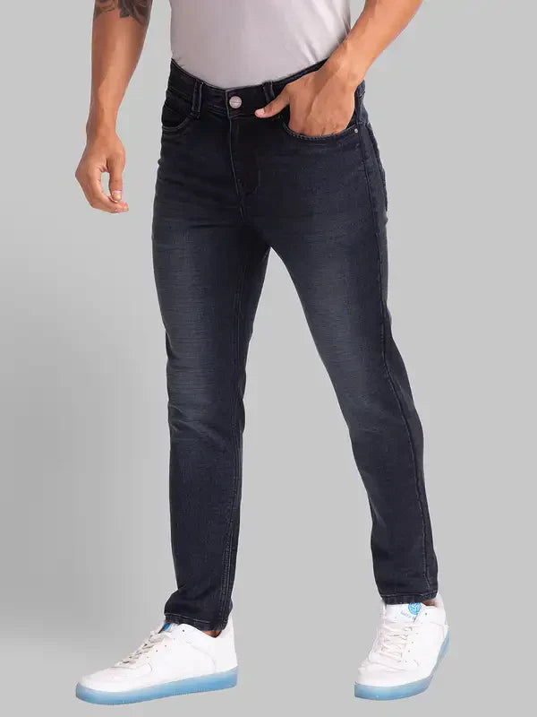 Men Blue Skinny Cropped Fit Dobby Cotton Blend Jeans