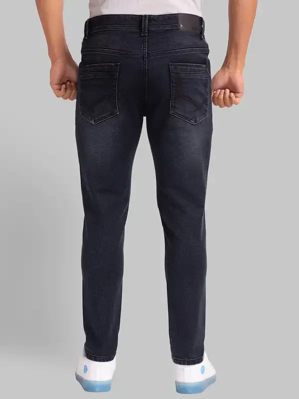 Men Blue Skinny Cropped Fit Dobby Cotton Blend Jeans