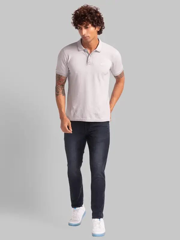 Men Blue Skinny Cropped Fit Dobby Cotton Blend Jeans