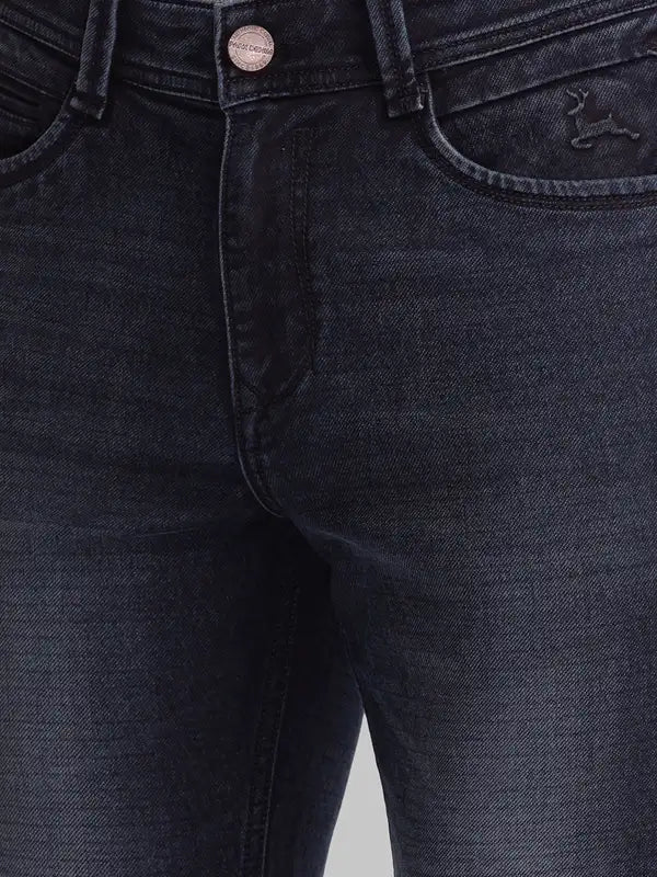 Men Blue Skinny Cropped Fit Dobby Cotton Blend Jeans