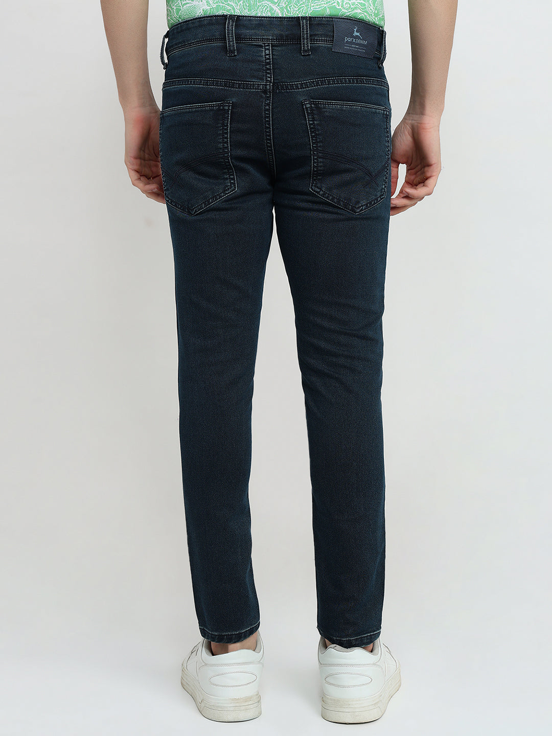 Parx Men Blue Knitted Low Rise Skinny Cropped Cotton Blend Jeans