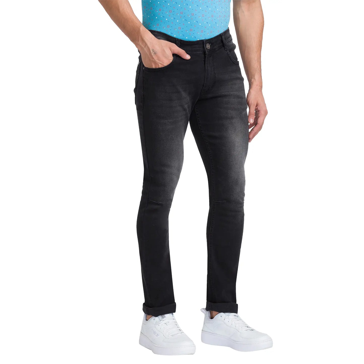 Men Black Skinny Cropped Fit Twill Cotton Blend Jeans