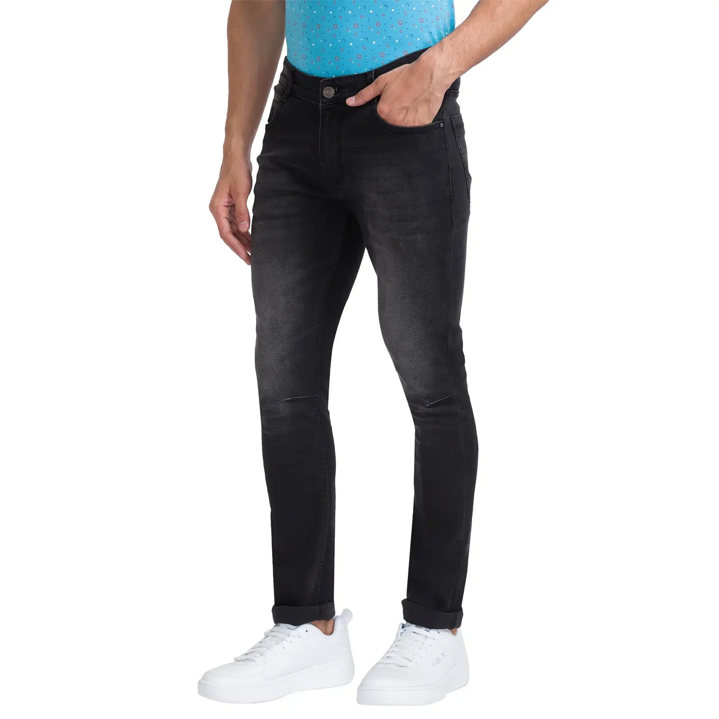 Men Black Skinny Cropped Fit Twill Cotton Blend Jeans