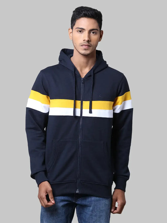 Men Blue Regular Fit Cut & Sew Cotton Polyester Blend Sweatshirts