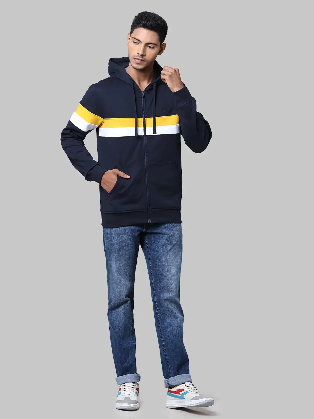 Men Blue Regular Fit Cut & Sew Cotton Polyester Blend Sweatshirts