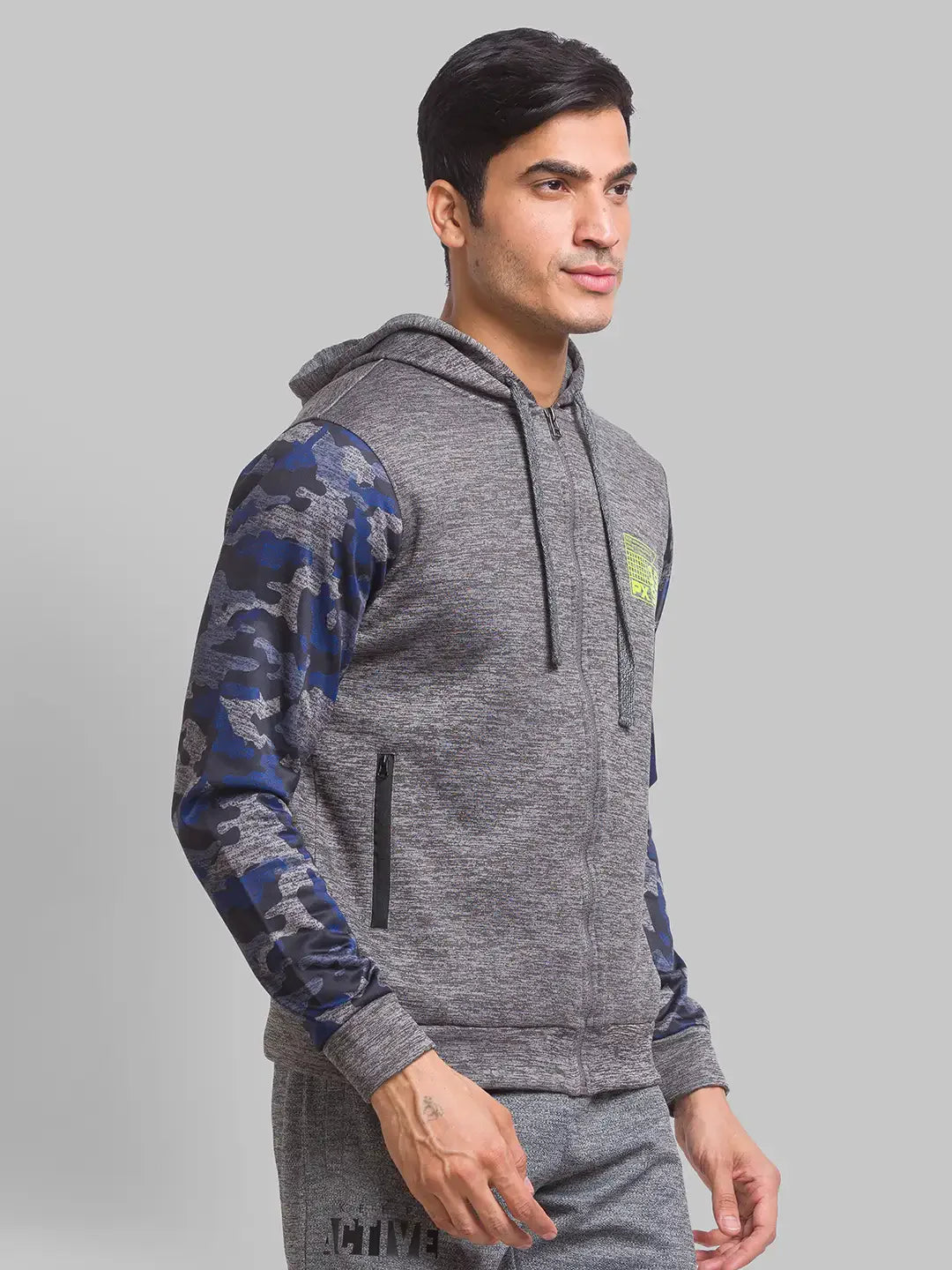 Men Grey Regular Fit Jacquard Cotton Polyester Blend Sweatshirts