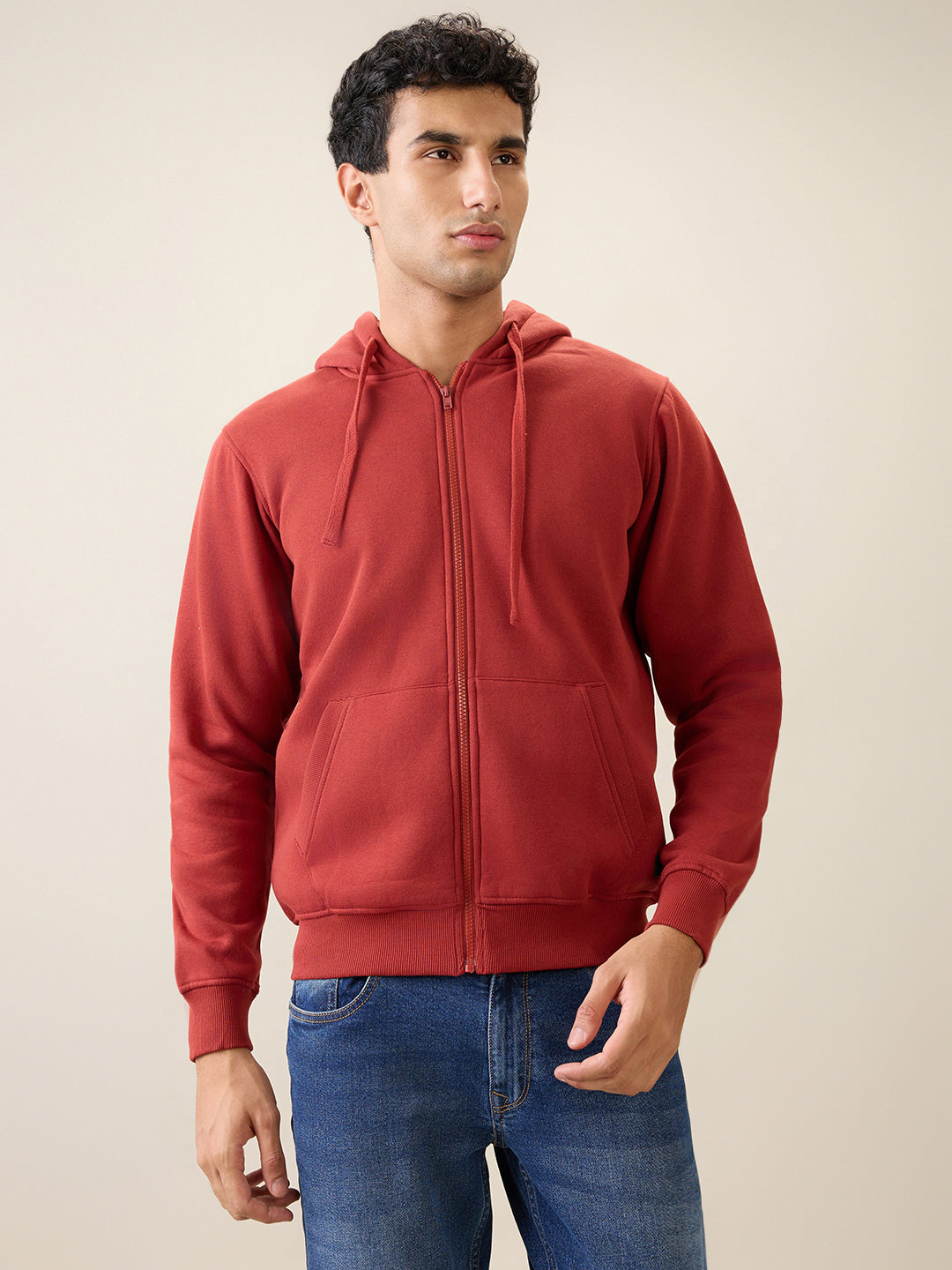 Parx Men Orange Solid Regular Fit Cotton Blend Full Sleeve Sweatshirt