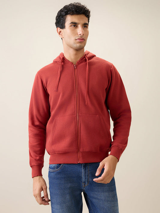 Parx Men Orange Solid Regular Fit Cotton Blend Full Sleeve Sweatshirt